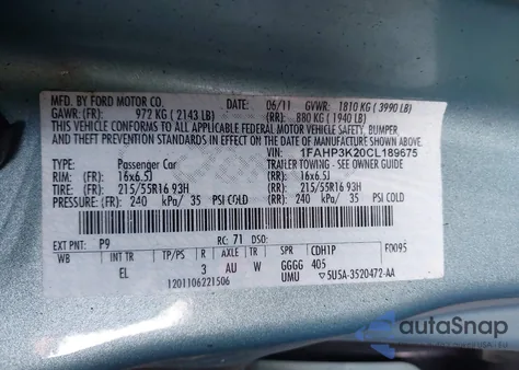 2012 Ford Focus Se из США, поврежденный, VIN 1FAHP3K20CL189675